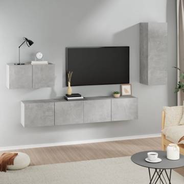 4 Piece TV Cabinet Set - Concrete Grey Engineered Wood