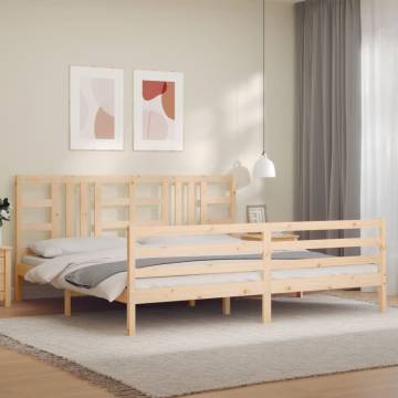 Solid Wood Bed Frame with Headboard - 200x200 cm | Hipo Market