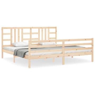 Solid Wood Bed Frame with Headboard - 200x200 cm | Hipo Market