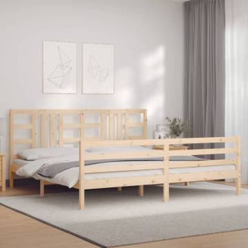 Solid Wood Bed Frame with Headboard - 200x200 cm | Hipo Market