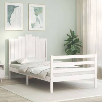 White Bed Frame with Headboard - Solid Pine Wood 100x200 cm