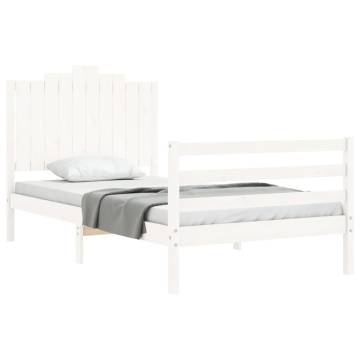 White Bed Frame with Headboard - Solid Pine Wood 100x200 cm