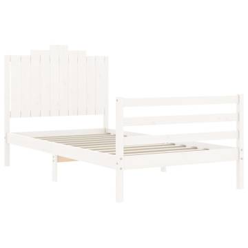 White Bed Frame with Headboard - Solid Pine Wood 100x200 cm