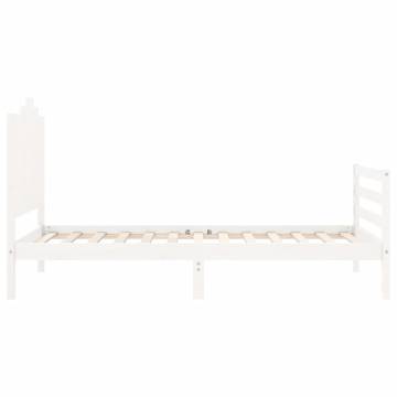 White Bed Frame with Headboard - Solid Pine Wood 100x200 cm