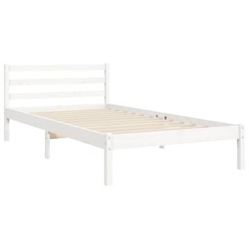 White Bed Frame with Headboard - Solid Pine Wood 100x200 cm