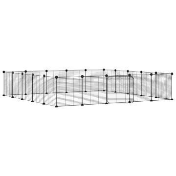 20-Panel Pet Cage with Door - Black Steel | HipoMarket UK