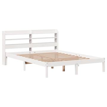 White Bed Frame with Headboard - Solid Pine 140x190 cm