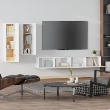 4 Piece White TV Cabinet Set | Stylish & Space-Saving Design