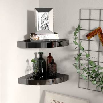 Floating Corner Shelves - High Gloss Black, 2 pcs | HipoMarket