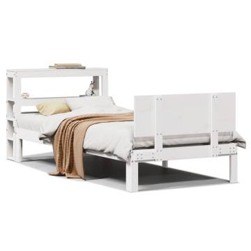 White Single Bed Frame with Headboard - 90x190 cm Solid Pine