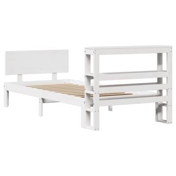 White Single Bed Frame with Headboard - 90x190 cm Solid Pine