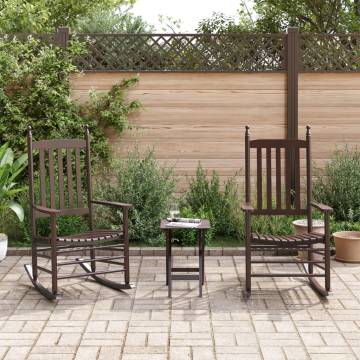 Rocking Chairs Set with Table - Brown Solid Wood Poplar