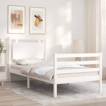 White Solid Wood Bed Frame with Headboard 100x200 cm