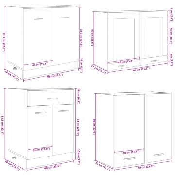 4 Piece Kitchen Cabinet Set in Sonoma Oak - Modern Storage Solution