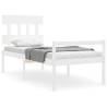 White Small Single Bed Frame with Headboard - Solid Wood