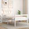 White Small Single Bed Frame with Headboard - Solid Wood