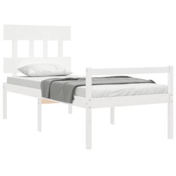 White Small Single Bed Frame with Headboard - Solid Wood