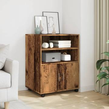 Rolling Cabinet Old Wood - Stylish & Functional Storage Solution