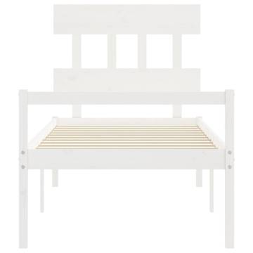 White Small Single Bed Frame with Headboard - Solid Wood