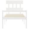 White Small Single Bed Frame with Headboard - Solid Wood