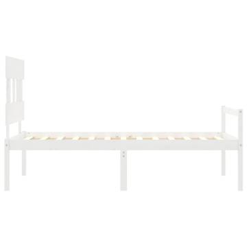 White Small Single Bed Frame with Headboard - Solid Wood