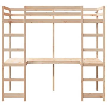 Loft Bed Frame with Desk 90x190 cm | Solid Wood Pine