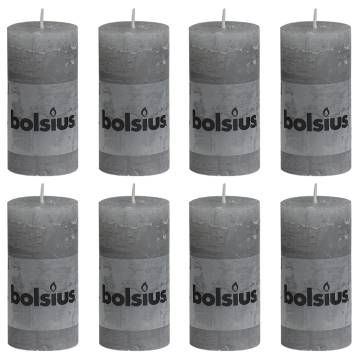 Bolsius Rustic Pillar Candles - Light Grey 8 pcs | Hipo Market