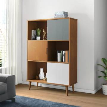 MOLDE Brown Bookcase - Solid Pine Wood 90x35x133.5 cm