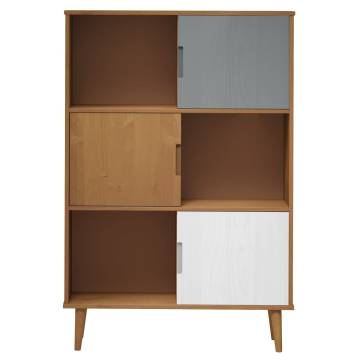 MOLDE Brown Bookcase - Solid Pine Wood 90x35x133.5 cm