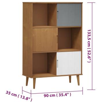 MOLDE Brown Bookcase - Solid Pine Wood 90x35x133.5 cm