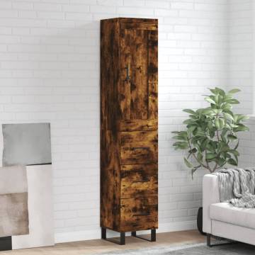 Elegant Highboard in Smoked Oak | 34.5x34x180 cm Engineered Wood