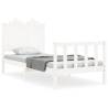 White Single Bed Frame with Headboard - Solid Pine 90x190 cm