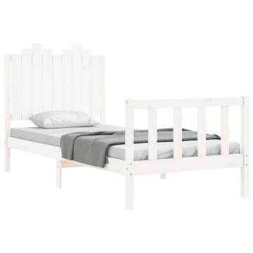 White Single Bed Frame with Headboard - Solid Pine 90x190 cm