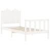 White Single Bed Frame with Headboard - Solid Pine 90x190 cm