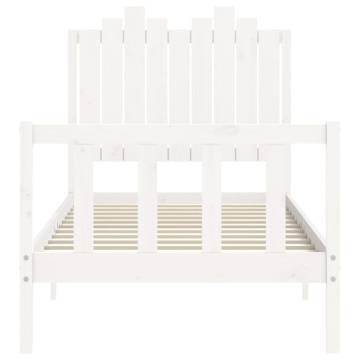 White Single Bed Frame with Headboard - Solid Pine 90x190 cm