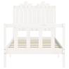 White Single Bed Frame with Headboard - Solid Pine 90x190 cm