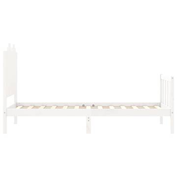 White Single Bed Frame with Headboard - Solid Pine 90x190 cm