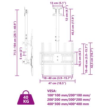 TV Ceiling Mount for 32-65 Inch Screens | Max VESA 400x400 mm