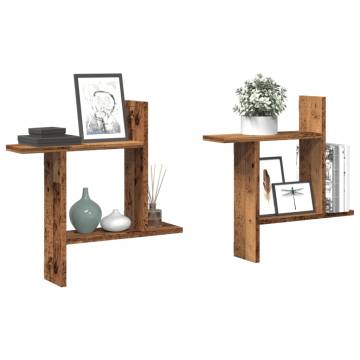 Stylish Wall Shelves Set - 2 pcs Old Wood | HipoMarket