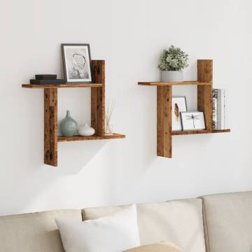 Stylish Wall Shelves Set - 2 pcs Old Wood | HipoMarket