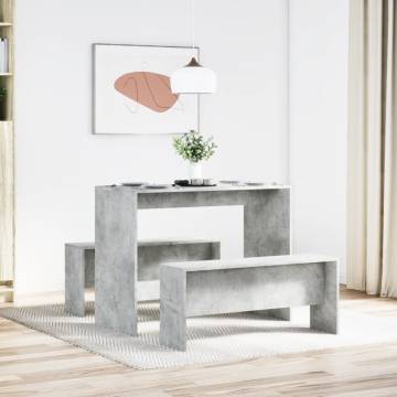 3 Piece Concrete Grey Dining Table & Bench Set - Hipomarket