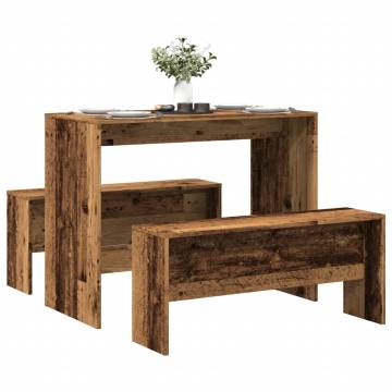 3 Piece Dining Table & Bench Set - Old Wood Engineered Wood