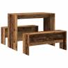 3 Piece Dining Table & Bench Set - Old Wood Engineered Wood