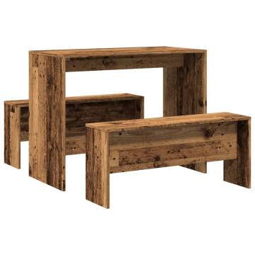 3 Piece Dining Table & Bench Set - Old Wood Engineered Wood