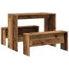 3 Piece Dining Table & Bench Set - Old Wood Engineered Wood