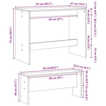 3 Piece Dining Table & Bench Set - Old Wood Engineered Wood