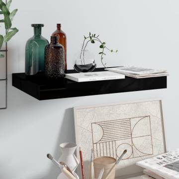 Stylish High Gloss Black Floating Wall Shelf | 40x23x3.8 cm