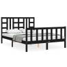 Black Double Bed Frame with Headboard - Solid Pine Wood