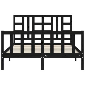 Black Double Bed Frame with Headboard - Solid Pine Wood