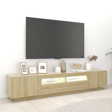 Stylish Sonoma Oak TV Cabinet with LED Lights - 200x35x40 cm